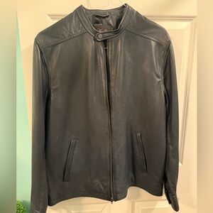 Tasso Elba Mens Large Navy Leather Jacket